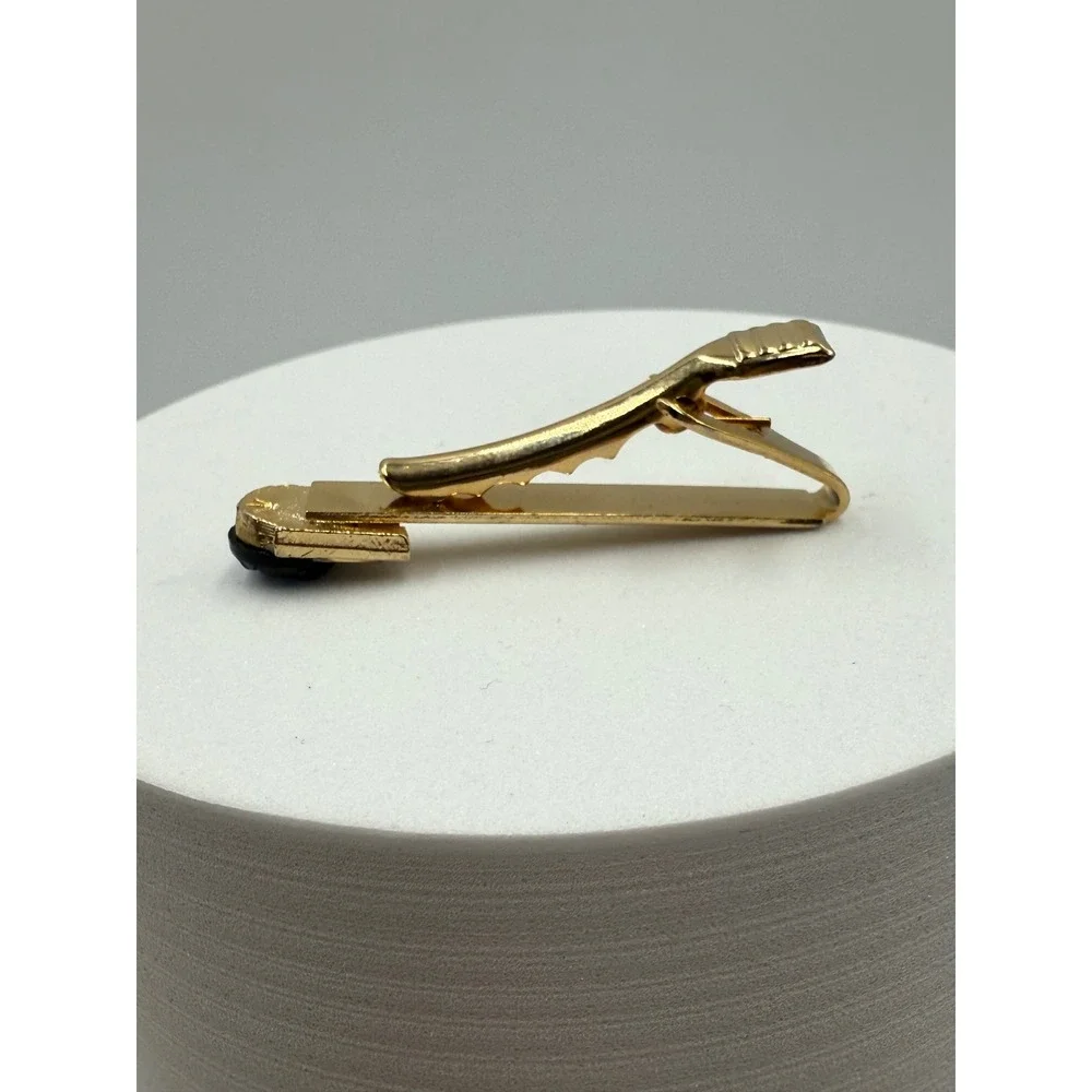 Vintage MCM Gold Tone Wing Cufflink and Tie Clip Set Aurora Borealis Glass Stone